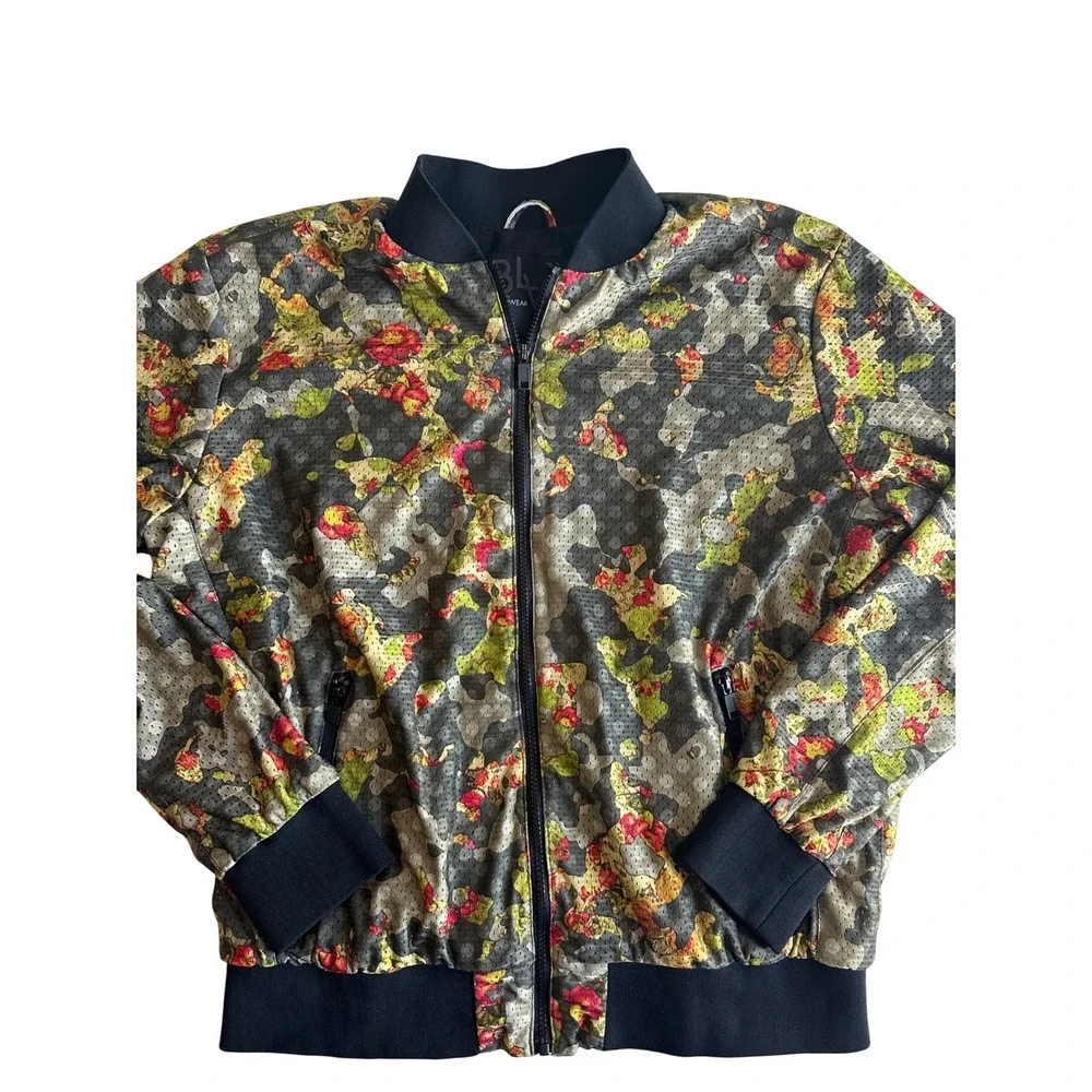 BLV Rocawear Men's Large‎ Floral Camo Bomber Jacket Full Zip Streetwear Colorful
